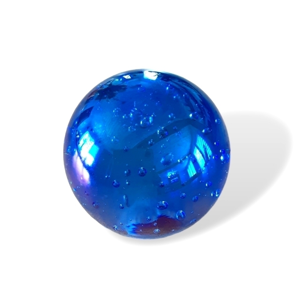 Vintage Art Glass Iridescent Blue Purple Bubbles Round Ball Paperweight